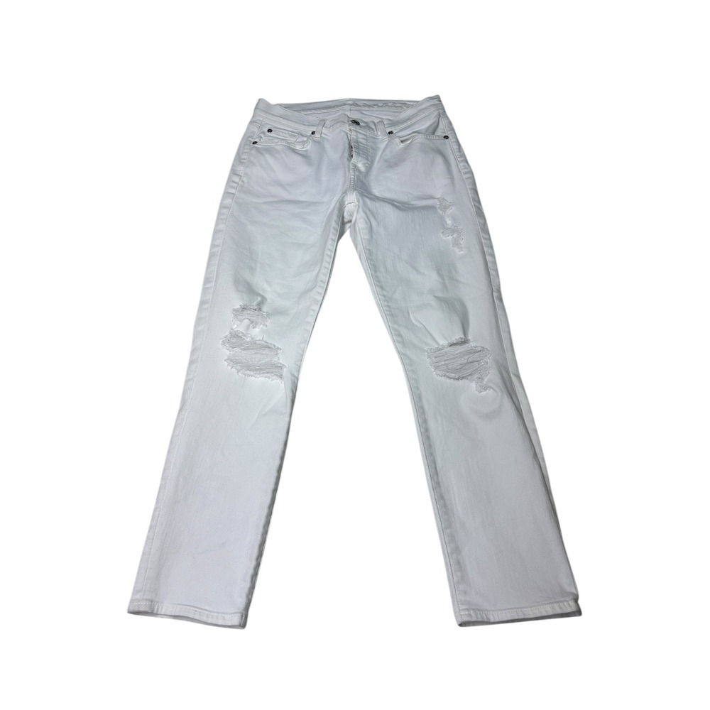 7 For All Mankind Josefina White Distressed Skinny Jeans Womens Size 28X26